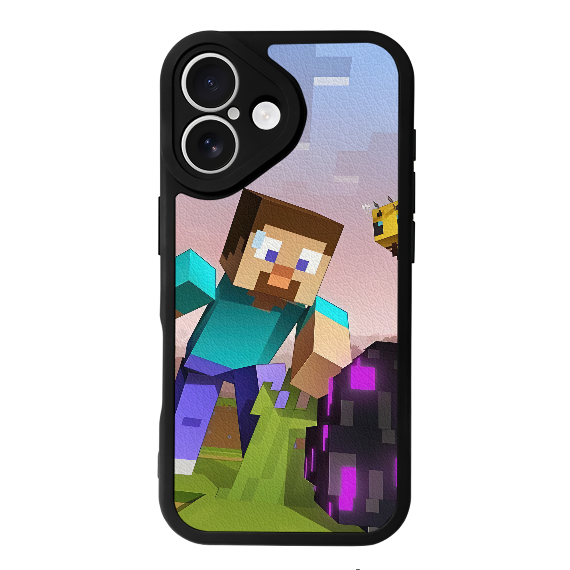 （画像用） マインクラフト ブロックの世界 Minecraft MC Block world 【iPhone 16シリーズ対応】シリコンスマホケース（レザー調） 材質：シリコン